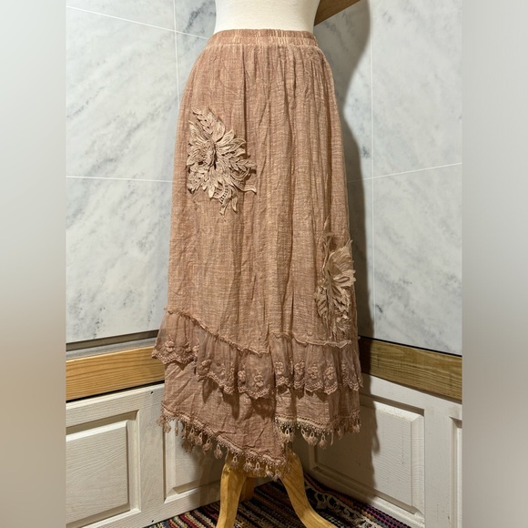Pretty Angel Dresses & Skirts - ❤️Pretty Angel Brown Double Layer Linen Blend Lace Skirt Boho Lagen Look …